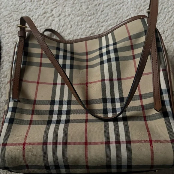 Burberry Tan and Red Check Shoulder Bag - Picture 1 of 9
